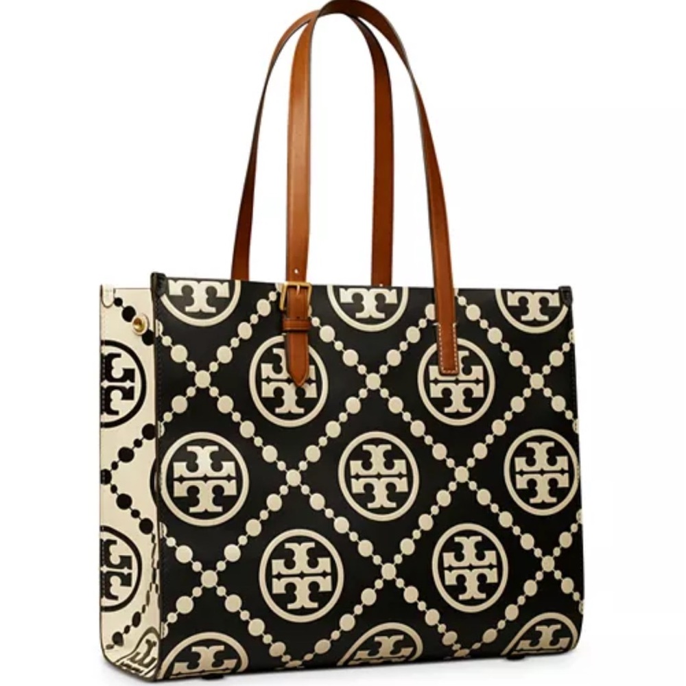 Tori Burch monogrammed contrast embossed leather tote matching wallet